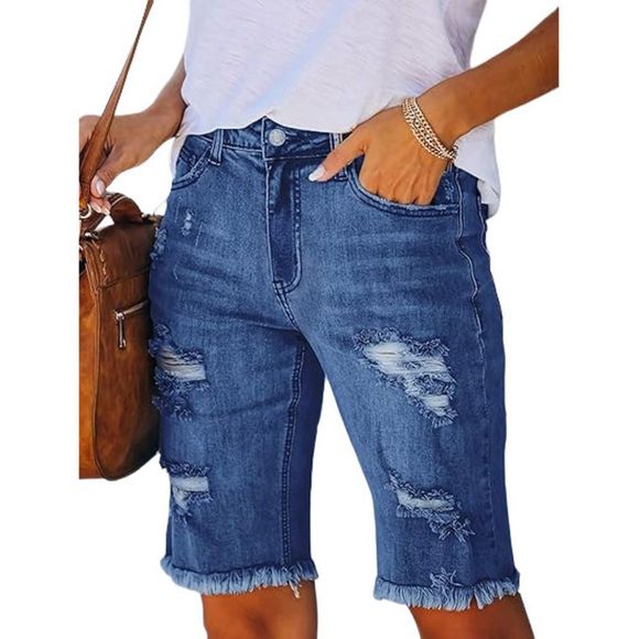 IZURIA Blue Distressed Denim Bermuda Shorts Size M - Picture 2 of 4